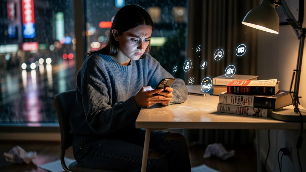 Jeune femme déçue après avoir révisé le code sur une appli et raté l’examen par excès de confiance