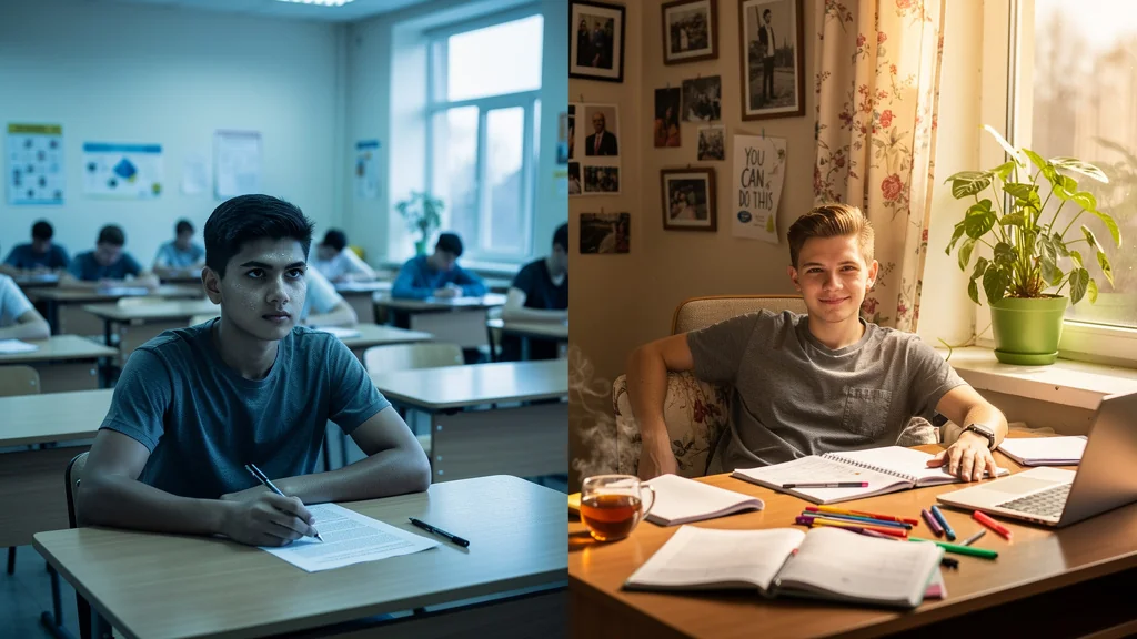 Comparaison réaliste des émotions lors d’un examen blanc en salle et à domicile, ressenti étudiant