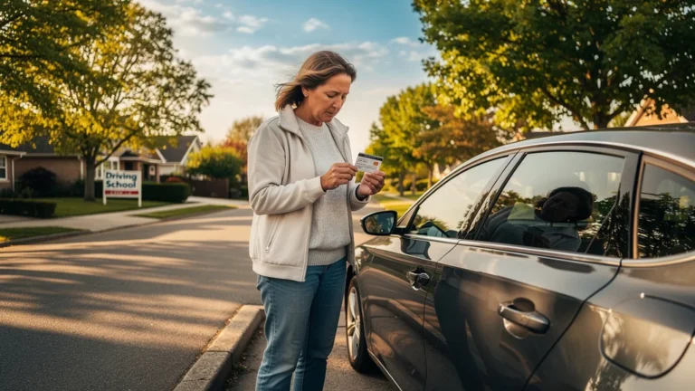 Personne découvrant son recyclage permis après 15 ans sans conduire, moment de redécouverte et d'émotion