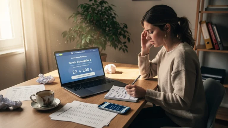 Jeune femme découvrant les démarches et surprise du reste à charge pour utiliser son CPF au permis B