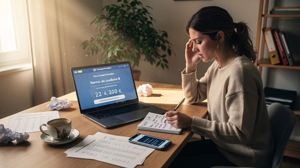 Jeune femme découvrant les démarches et surprise du reste à charge pour utiliser son CPF au permis B