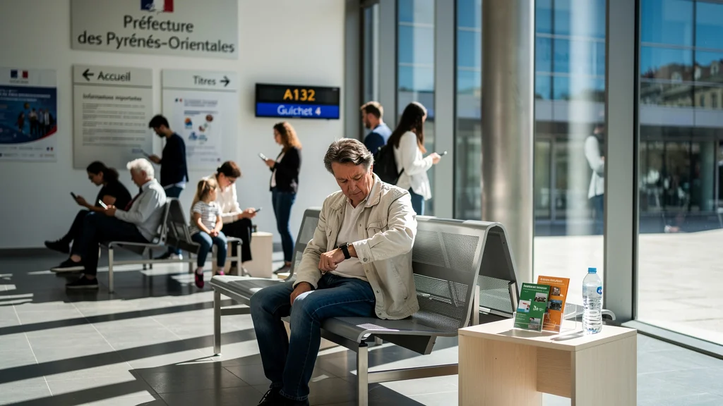 Personne attendant au rendez-vous en préfecture des Pyrénées-Orientales lors d'une matinée d'attente