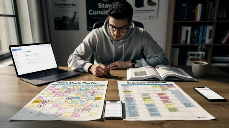 Comparaison réaliste de deux plannings de révision du code sur un mois avant examen, ambiance studieuse