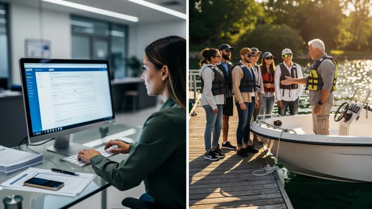 Comparaison ultra-réaliste inscription ANTS et cours en auto-école pour permis bateau