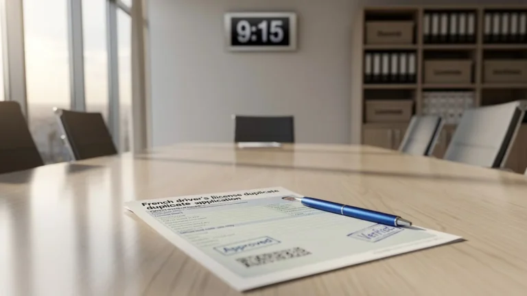 Bureau administratif moderne pour duplicata permis de conduire gratuit, ambiance calme et professionnelle