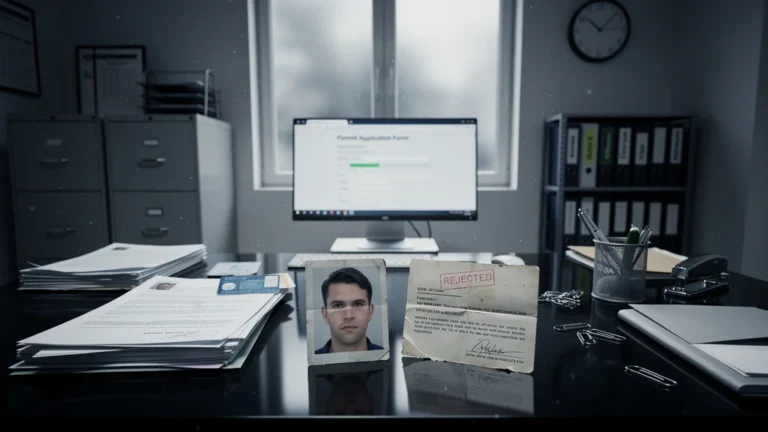 Photo refusée retardant la fabrication du permis de conduire d'un homme de 36 ans, ambiance bureau administratif